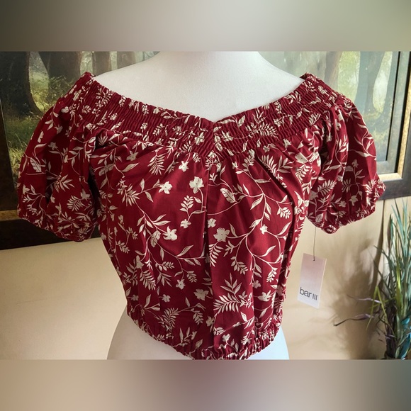 Bar III Dark Red Floral Crop Top L - Picture 2 of 8